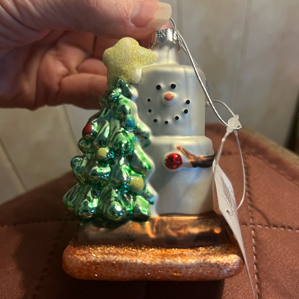 Glittery Snowman and Tree Ornament